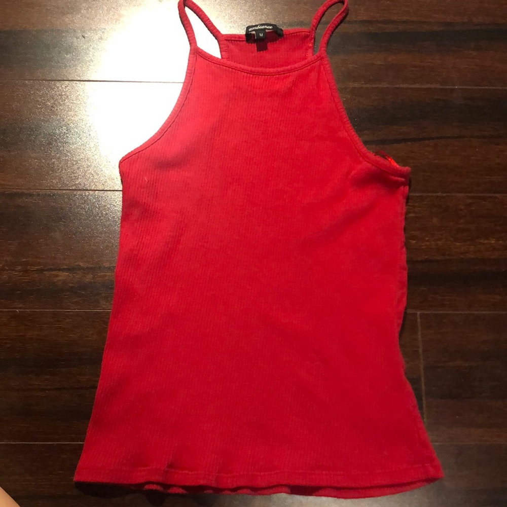 Red ribbed racerback tank top